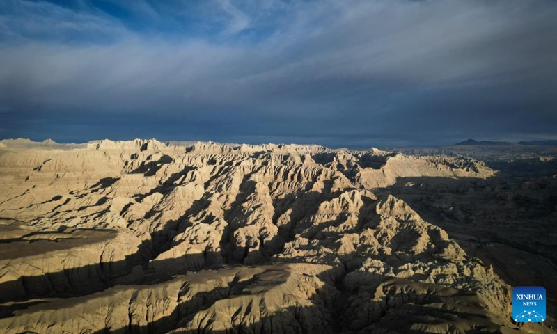This aerial photo taken on Nov. 3, 2023 shows the landscape of earth forest in Zanda County of Ngari Prefecture, southwest China's Tibet Autonomous Region. Zanda is famous for the unique landscape of earth forest. With gullies, ravines and steep mountainsides, the unique landscape was shaped as a result of gradual geological movements of the Himalayan region ever since the Quaternary Period from 2.5 million years ago and the impact of perennial water erosion and airslaking. (Photo: Xinhua)