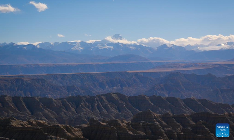 This photo taken on Nov. 2, 2023 shows the landscape of earth forest in Zanda County of Ngari Prefecture, southwest China's Tibet Autonomous Region. Zanda is famous for the unique landscape of earth forest. With gullies, ravines and steep mountainsides, the unique landscape was shaped as a result of gradual geological movements of the Himalayan region ever since the Quaternary Period from 2.5 million years ago and the impact of perennial water erosion and airslaking. (Photo: Xinhua)