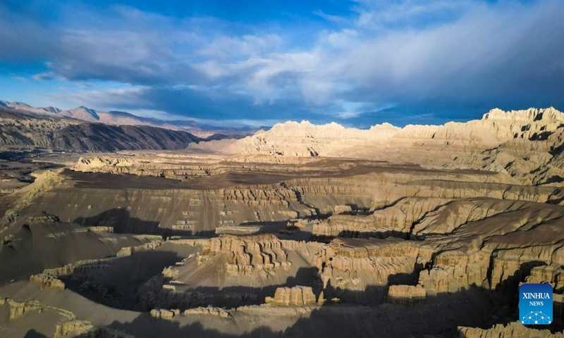 This aerial photo taken on Nov. 3, 2023 shows the landscape of earth forest in Zanda County of Ngari Prefecture, southwest China's Tibet Autonomous Region. Zanda is famous for the unique landscape of earth forest. With gullies, ravines and steep mountainsides, the unique landscape was shaped as a result of gradual geological movements of the Himalayan region ever since the Quaternary Period from 2.5 million years ago and the impact of perennial water erosion and airslaking. (Photo: Xinhua)