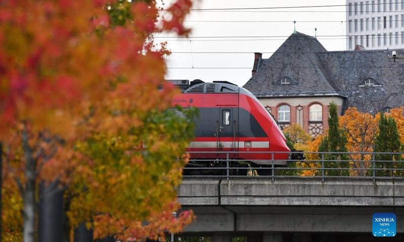 A train runs among autumn leaves in the urban area of Berlin, Germany, Nov. 2, 2023. (Photo:Xinhua)