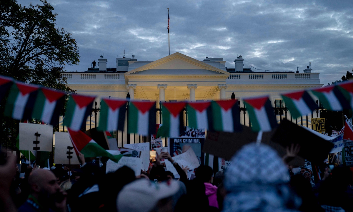 Demonstrators gather in front of the White House during a rally in support of Palestinians in Washington, DC, on November 4, 2023. Photo: VCG