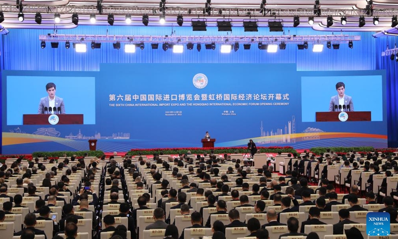 Serbian Prime Minister Ana Brnabic addresses the opening ceremony of sixth China International Import Expo (CIIE) and the Hongqiao International Economic Forum in east China's Shanghai, Nov. 5, 2023. (Photo: Xinhua)