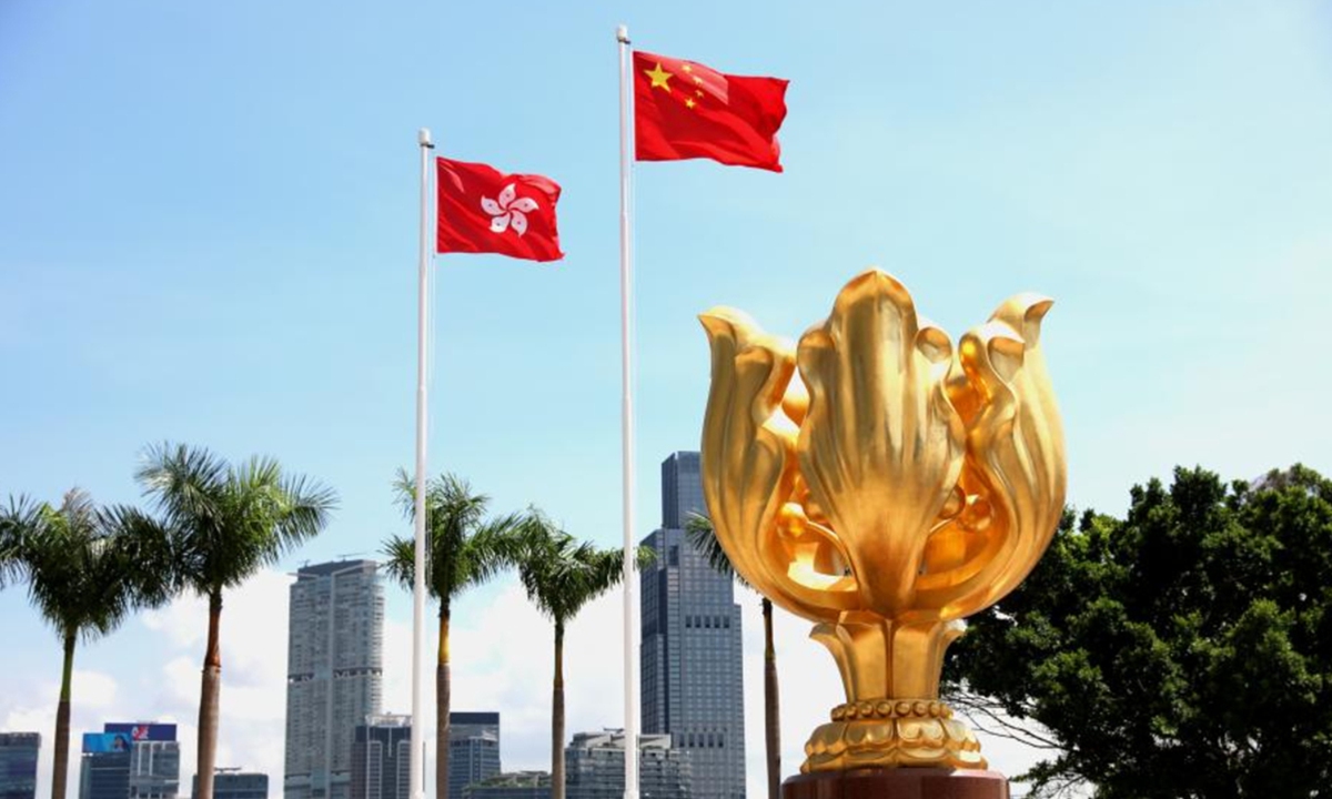 Photo taken on July 14, 2020 shows the Golden Bauhinia Square in south China's Hong Kong. Photo:Xinhua