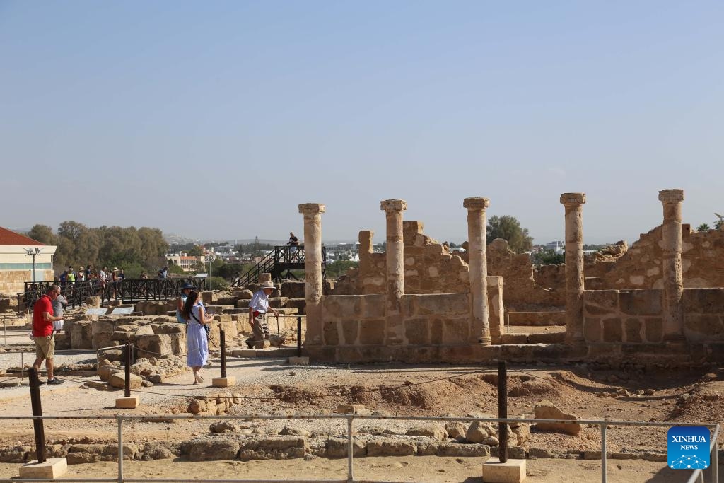 People visit Paphos Archaeological Park in Paphos, Cyprus, Nov. 8, 2023. Paphos Archaeological Park is a famous archaeological site in Cyprus and has been included in the UNESCO World Heritage Sites list since 1980.(Photo: Xinhua)