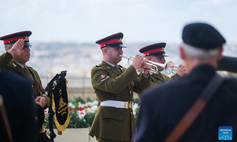 Members of the Armed Forces of Malta participate in a commemoration of Armistice Day at the Saluting Battery of the Upper Barrakka in Valletta, Malta, on Nov. 11, 2023. Malta on Saturday held a commemoration of Armistice Day, marking the end of World War I in 1918. (Photo: Xinhua)