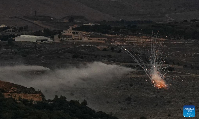 Israeli Army's artillery unit fires towards the south Lebanese village of Yaroun from north Israel Nov. 12, 2023. Hezbollah leader Sayyed Hassan Nasrallah said on Saturday that the Iran-backed armed group would continue to pressure Israel from southern Lebanon by conducting military operations. (Photo: Xinhua)