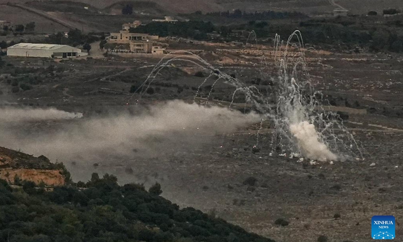 Israeli Army's artillery unit fires towards the south Lebanese village of Yaroun from north Israel Nov. 12, 2023. Hezbollah leader Sayyed Hassan Nasrallah said on Saturday that the Iran-backed armed group would continue to pressure Israel from southern Lebanon by conducting military operations. (Photo: Xinhua)