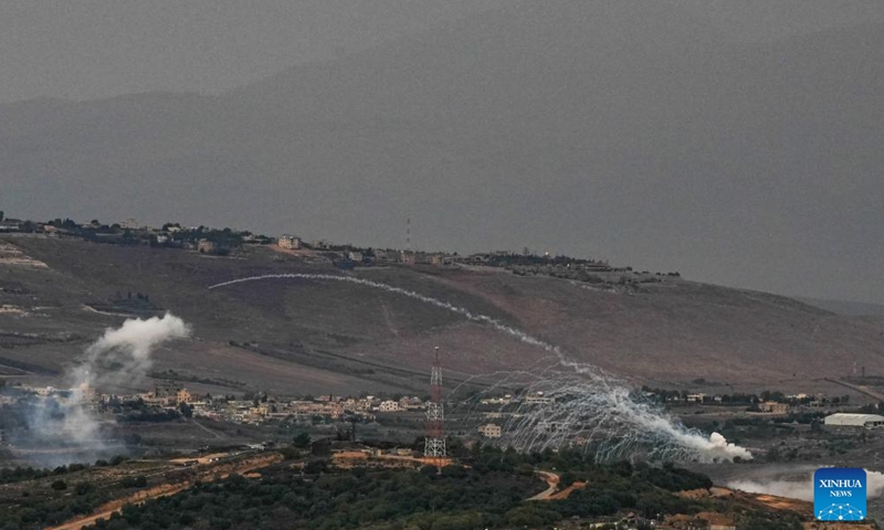 Israeli Army's artillery unit fires towards the south Lebanese village of Yaroun from north Israel Nov. 12, 2023. Hezbollah leader Sayyed Hassan Nasrallah said on Saturday that the Iran-backed armed group would continue to pressure Israel from southern Lebanon by conducting military operations. (Photo: Xinhua)