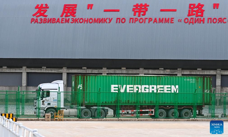 A truck drives at the Irkeshtam port in northwest China's Xinjiang Uygur Autonomous Region, Nov. 7, 2023.. (Photo: Xinhua)