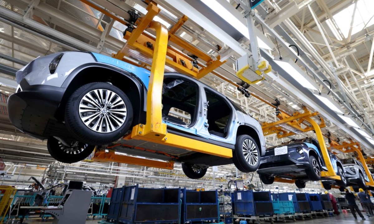 A complete vehicle production line at a new-energy vehicle factory in Hefei, East China's Anhui Province. Photo: Xinhua