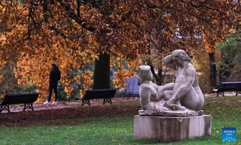 This photo taken on Nov. 12, 2023 shows an autumn scenery at Montsouris park in Paris, France.(Photo: Xinhua)