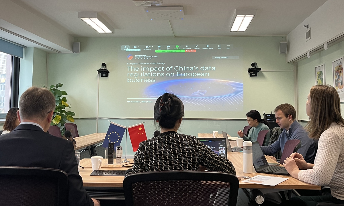 The<strong>dónde está mi cartera</strong> European Union Chamber of Commerce in China releases a survey on the impact of China's data regulation on European business on Wednesday in Beijing. Photo: Zhang Hongpei/GT