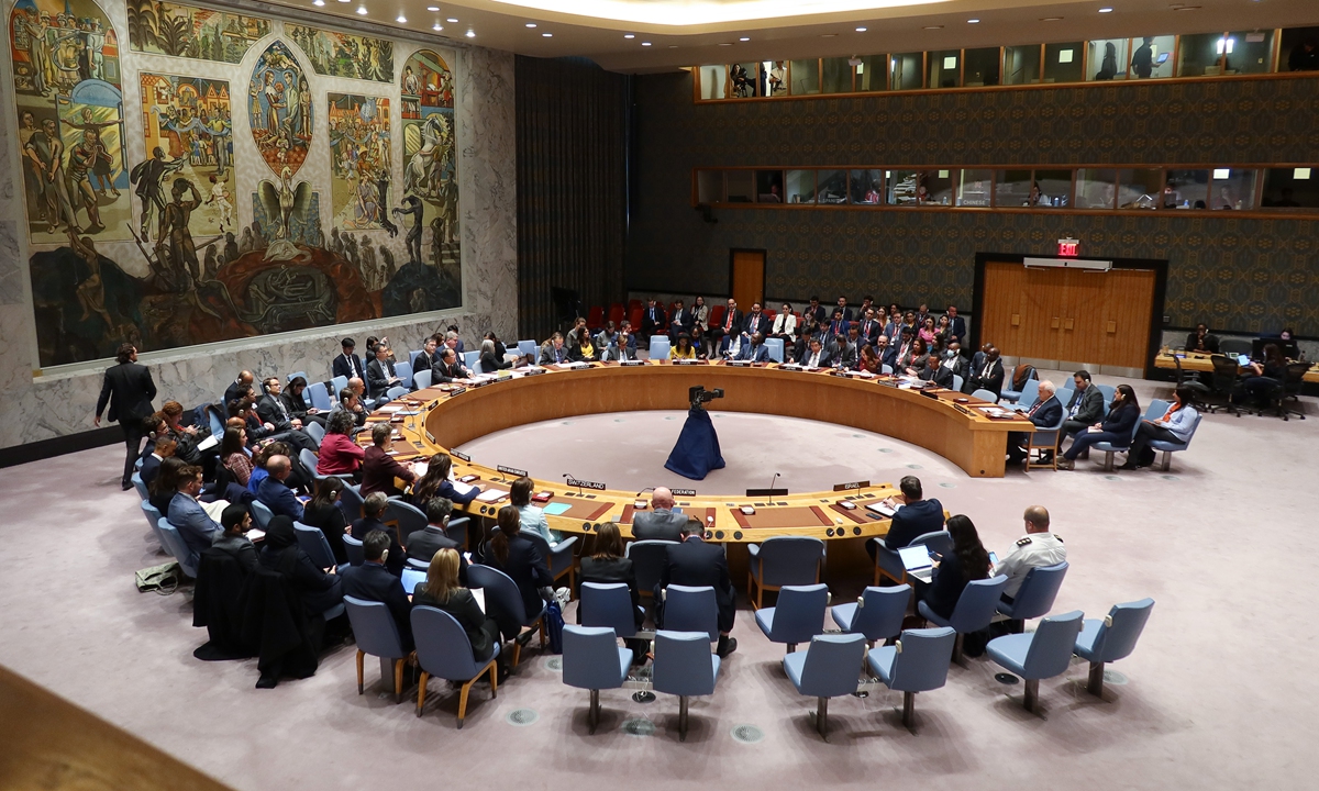 The United Nations Security Council adopted a resolution calling for urgent and extended humanitarian pauses and corridors in Gaza on November 15, 2023. Photo: VCG