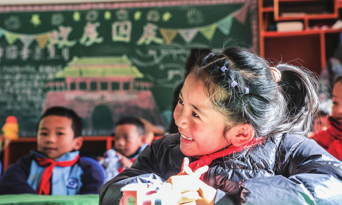 A student in the primary school of Lebugou, Cona city  Photo: Yang Ruoyu/GT