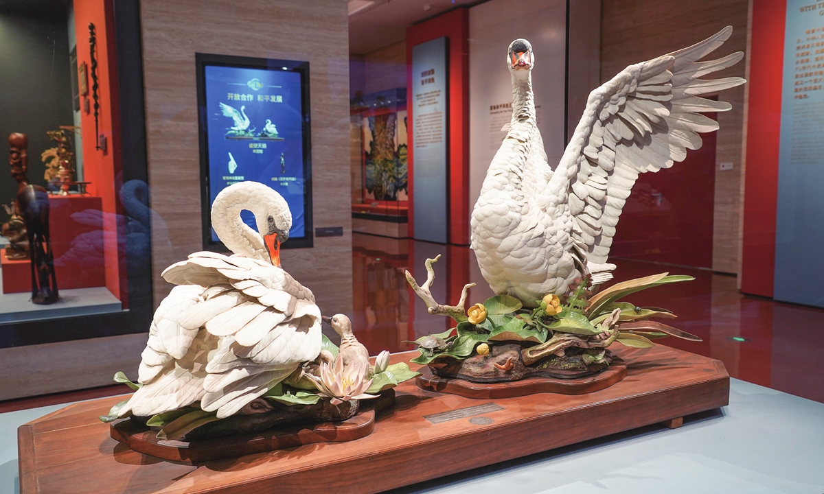 The porcelain swans gifted by former US president Richard Nixon to late Chairman Mao Zedong in Central Gifts and Cultural Relics Management in Beijing Photo: VCG