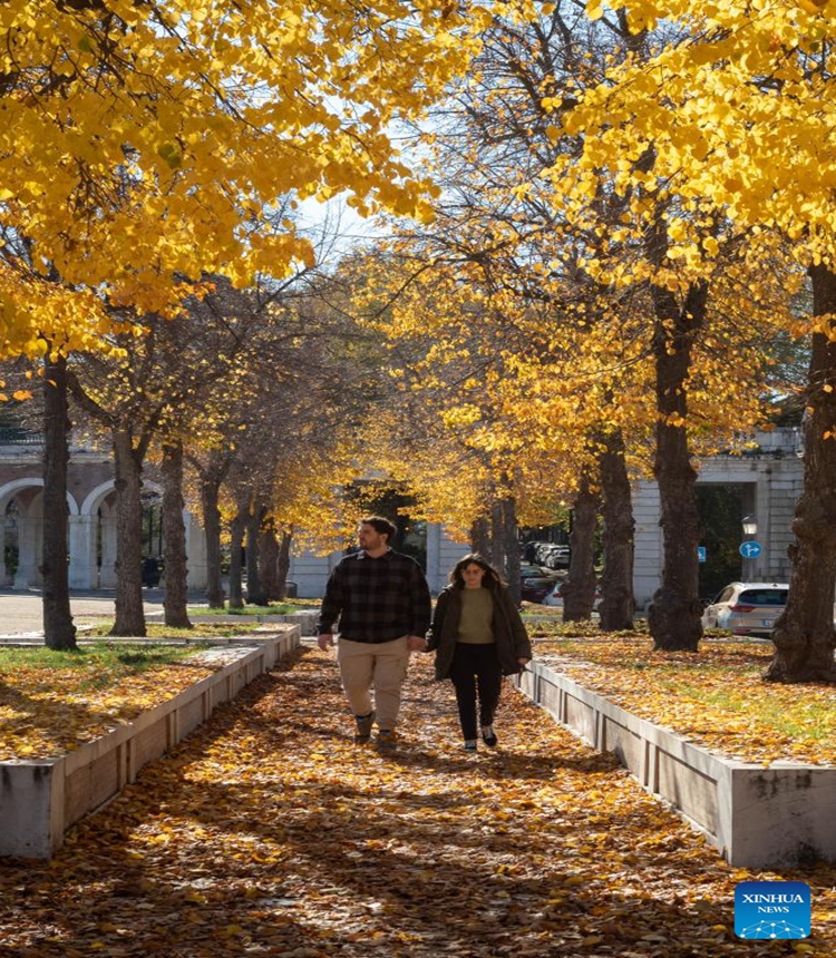 People walk past a plaza in Aranjuez, Spain, Nov. 19, 2023. (Photo: Xinhua)
