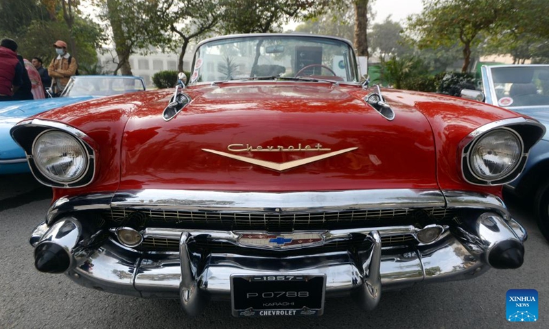 A vehicle is displayed at a vintage and classic car show in Peshawar, Pakistan, Nov. 19, 2023. (Photo: Xinhua)
