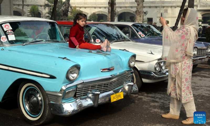 People visit a vintage and classic car show in Peshawar, Pakistan, Nov. 19, 2023.  (Photo: Xinhua)