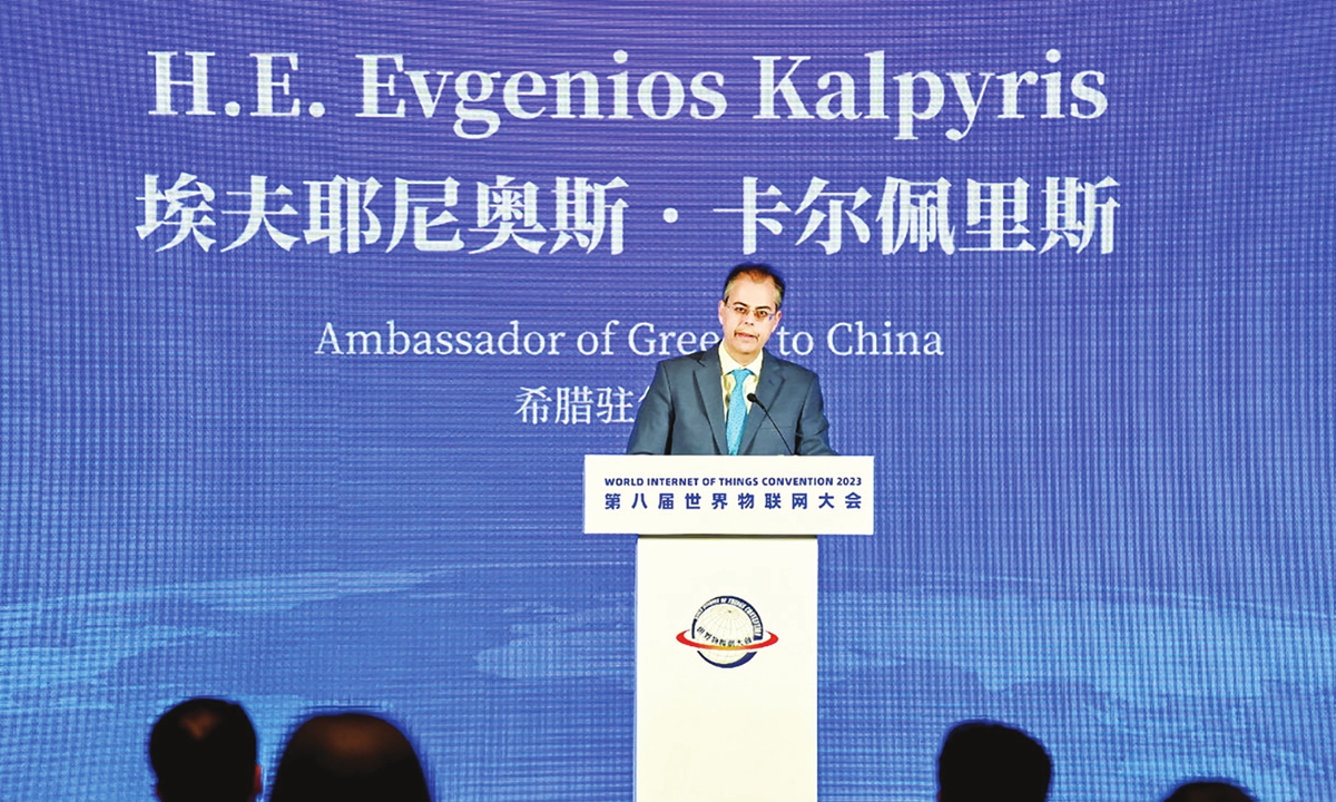 Evgenios Kalpyris,<strong>china oem trash slurry pump supplier</strong> Greek Ambassador to China gives a speech at the 2023 WIOTC. Photo: Courtesy of the Greek Embassy in China