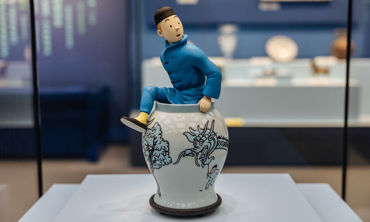 The Adventures of Tintin: The Blue Lotus porcelain figurine sent by Belgium in April 2012 Photo: Li Hao/GT
