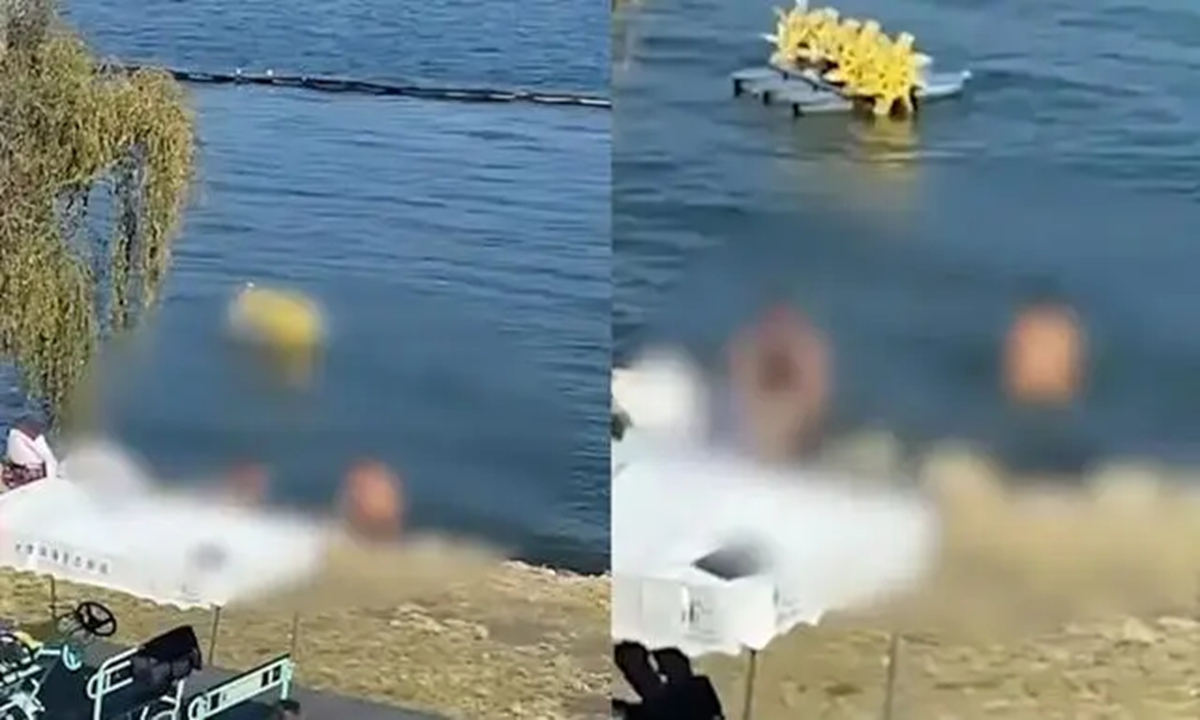 Woman swims naked in Erhai Lake in SW China's Yunnan. Photo: Web