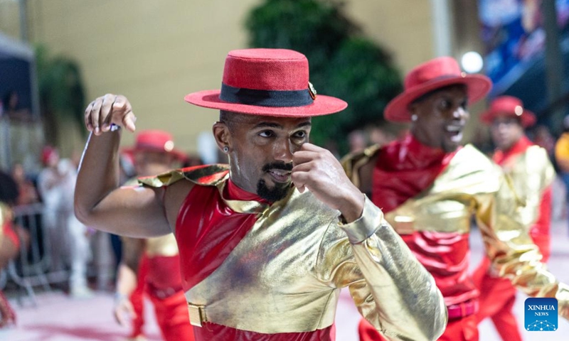 Performers from Porto da Pedra samba school participate in the samba parade at Cidade do Samba in Rio de Janeiro, Brazil, Dec. 1, 2023. A two-day event was held here to celebrate Brazil's National Samba Day which falls on Dec. 2. (Photo: Xinhua)
