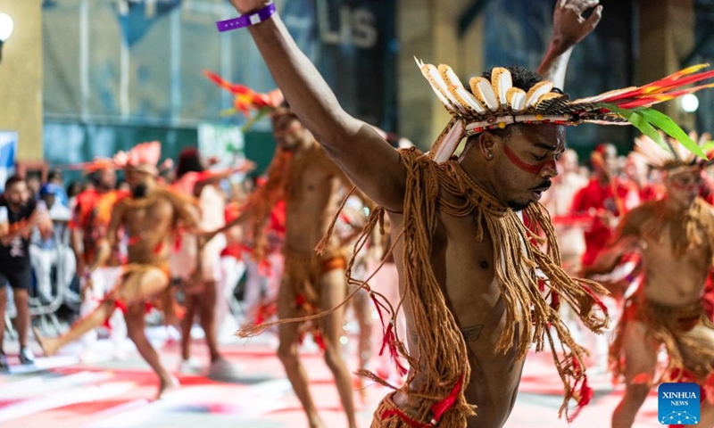 Performers from Salgueiro samba school participate in the samba parade at Cidade do Samba in Rio de Janeiro, Brazil, Dec. 2, 2023. A two-day event was held here to celebrate Brazil's National Samba Day which falls on Dec. 2. (Photo: Xinhua)