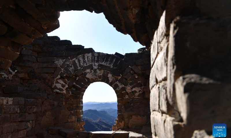 This photo taken on Nov. 14, 2023 shows a watchtower of the Gubeikou Great Wall in Beijing, capital of China. Gubeikou Great Wall is located in Gubeikou Town, Miyun District of Beijing. The defense of the Great Wall is an important part of the early Chinese People's War of Resistance Against Japanese Aggression. In 1933, the Chinese troops fought against Japanese invaders at places including Lengkou, Xifengkou and Gubeikou of the Great Wall.(Photo: Xinhua)
