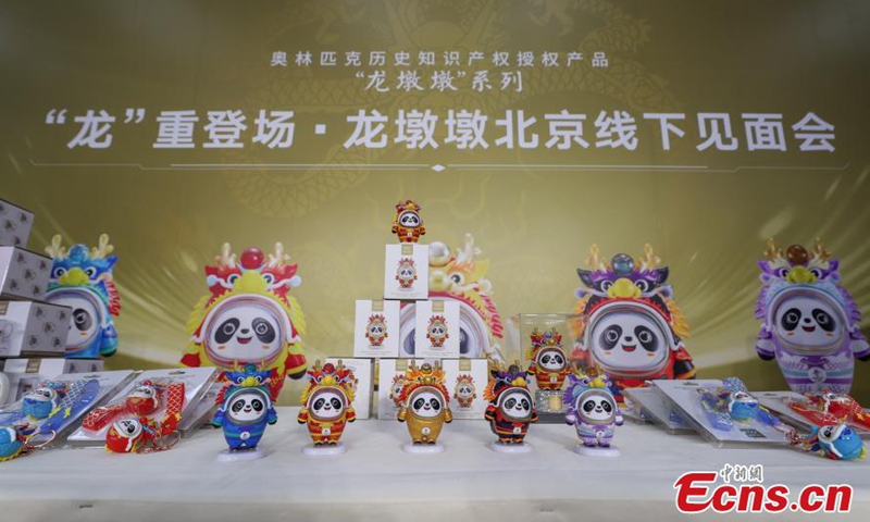 Chinese zodiac Dragon version of Bing Dwen Dwen, a Beijing Winter Olympic Games mascot, is available at a store in Beijing, Dec. 7, 2023. (Photo: China News Service)
