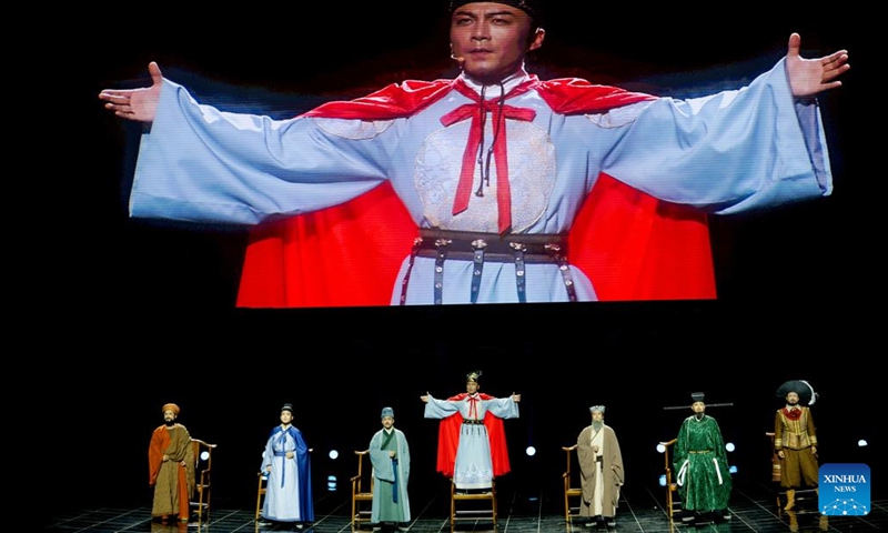 Actors perform during the opening ceremony of the fifth Maritime Silk Road International Arts Festival in Quanzhou, southeast China's Fujian Province, Dec. 8, 2023. The fifth Maritime Silk Road International Arts Festival kicked off Friday in Quanzhou in east China's Fujian Province, a city widely believed to be the starting point of the ancient Maritime Silk Road. (Photo: Xinhua)