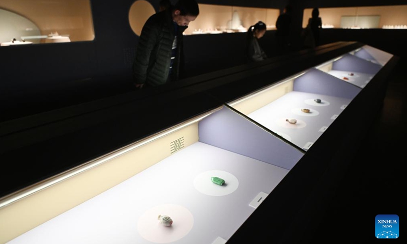 Visitors view snuff bottles displayed at Ningxia Museum in Yinchuan, northwest China's Ningxia Hui Autonomous Region, Dec. 10, 2023. The exhibition features 26 snuff bottles from Ningxia Museum and 236 snuff bottles from Chongqing China Three Gorges Museum in southwest China's Chongqing. (Photo: Xinhua)