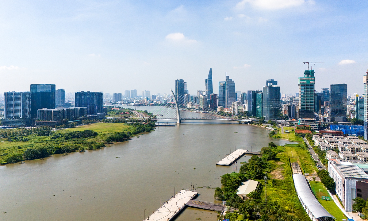 An aerial view of the Saigon River and surrounding buildings in Hanoi, Vietnam. Photo: VCG