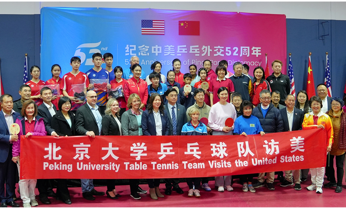 Peking University table tennis team visits the US and participates in friendly games to commemorate the 52th anniversary of Ping-Pong Diplomacy on December 15, 2023. Photo: Courtesy of Guo Yasong