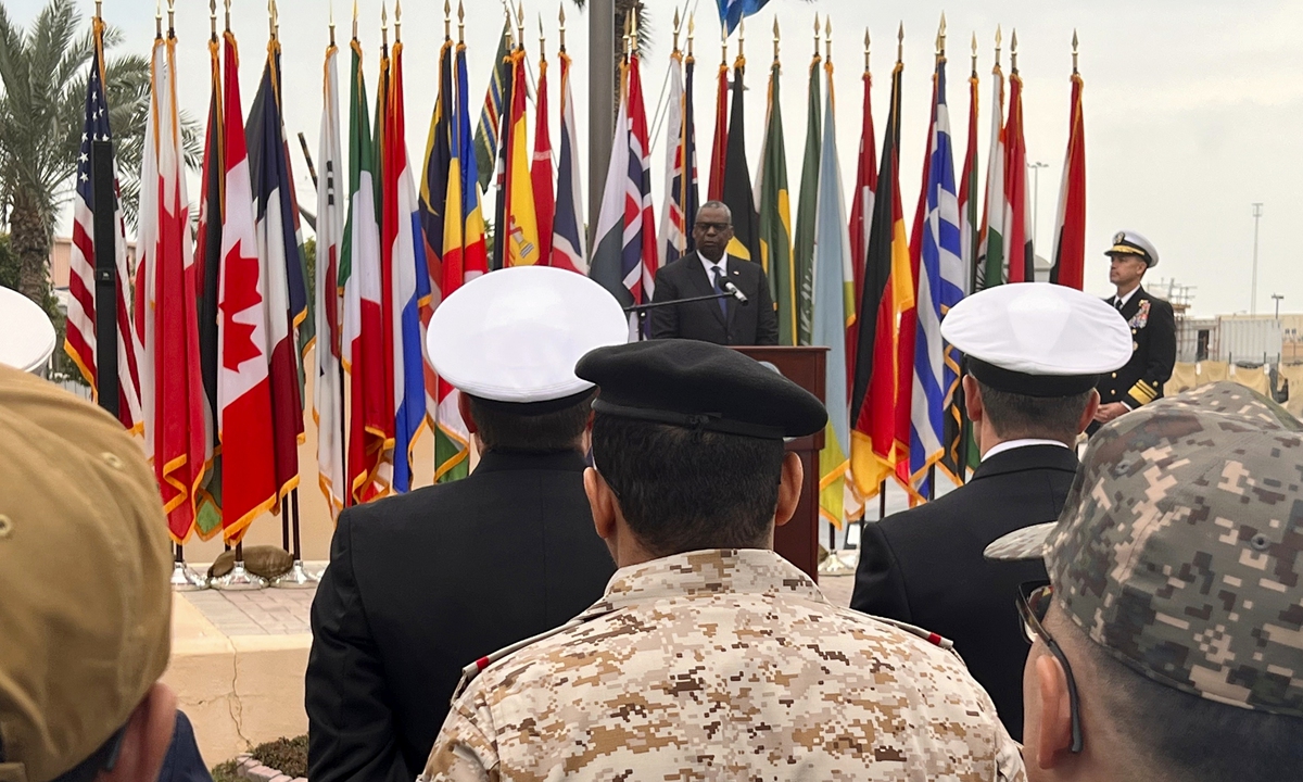 US Defense Secretary Lloyd Austin addresses members of an international maritime task force protecting commercial ships in the Red Sea at US Navy Central Command headquarters in Manama,<strong>www888slot</strong> Bahrain, on December 19, 2023. Photo: VCG