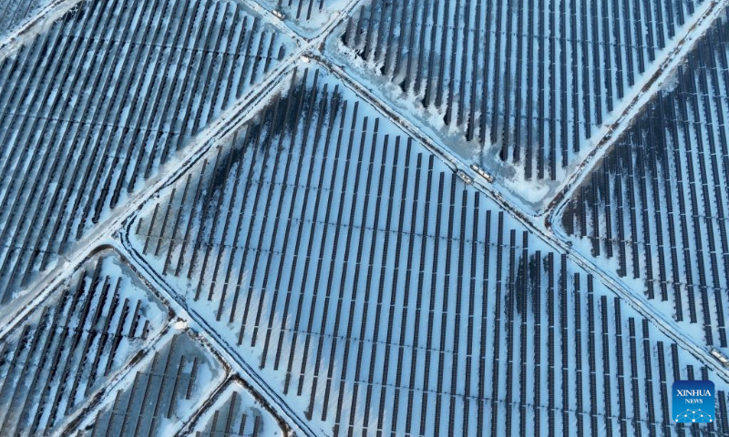 This aerial photo taken on Dec. 23, 2023 shows a solar power plant in Tangshan City, north China's Hebei Province. In recent years, Tangshan City in Hebei Province encouraged the development of clean energy and promoted the construction of wind and solar power plants. By far, the installed capacity of clean energy in Tangshan reached 3.242 million kilowatts. (Xinhua/Yang Shiyao)