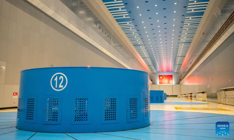 This photo taken on Dec. 22, 2023 shows a unit of the Wudongde hydropower station in operation on the border of Sichuan and Yunnan provinces in southwest China. Wudongde hydropower station is a major national project to implement China's west-to-east power transmission program. (Xinhua/Hu Chao)