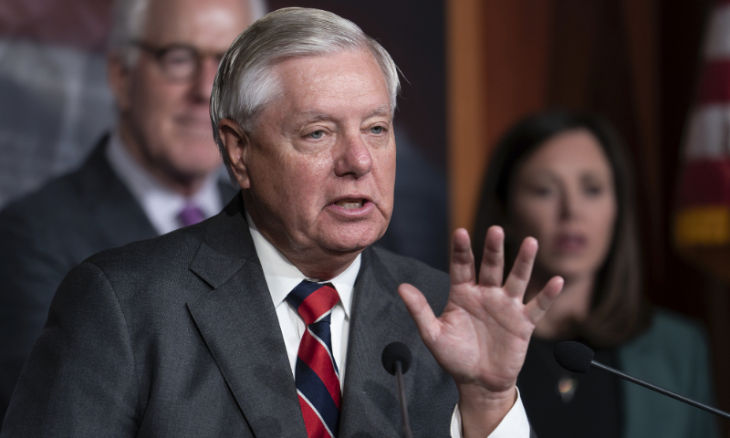 Lindsey Graham speaks to reporters at the Capitol in Washington, the US, on December 7, 2023. Photo: VCG