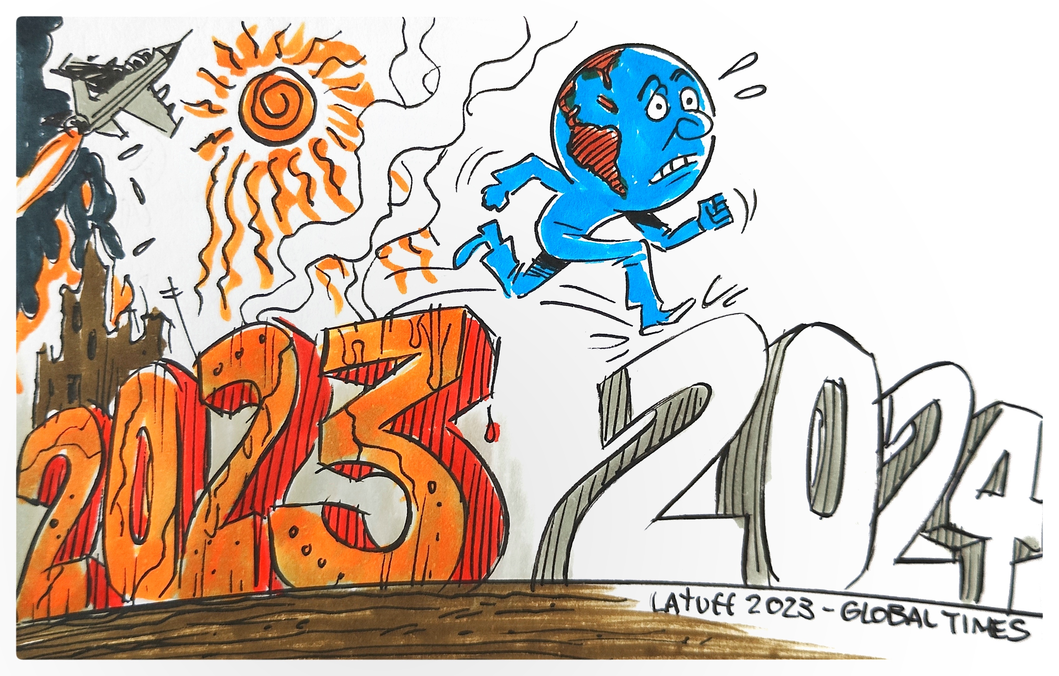 Will the world witness a turnaround in 2024 after a chaotic 2023? Cartoon: Carlos Latuff