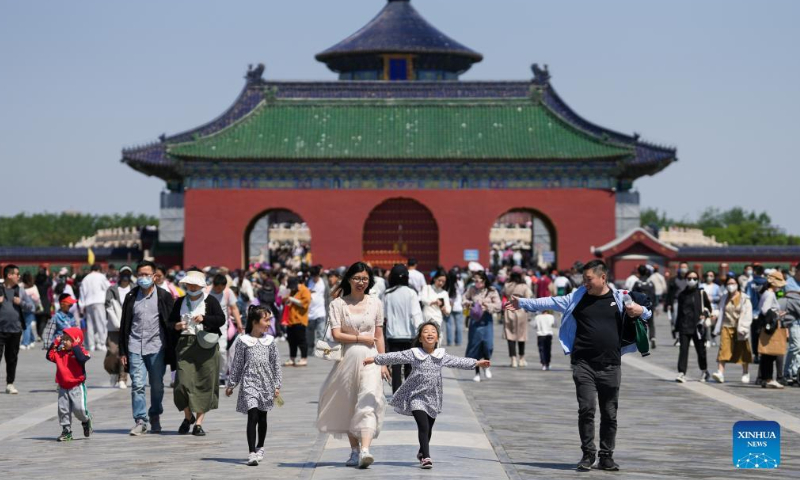 People visit Tiantan (Temple of Heaven) Park in Beijing, capital of China, April 29, 2023. Photo: Xinhua