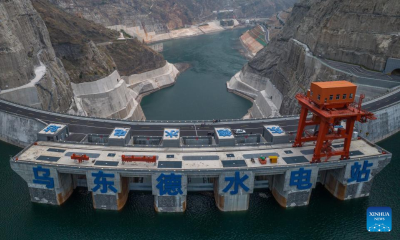 This aerial photo taken on Dec. 22, 2023 shows the Wudongde hydropower station on the border of Sichuan and Yunnan provinces in southwest China. Wudongde hydropower station is a major national project to implement China's west-to-east power transmission program. (Xinhua/Hu Chao)