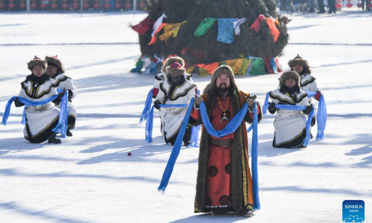 The opening ceremony of a winter fishing-themed festival is held on the Chagan Lake in Songyuan City, northeast China's Jilin Province, Dec 28, 2023. Photo:Xinhua