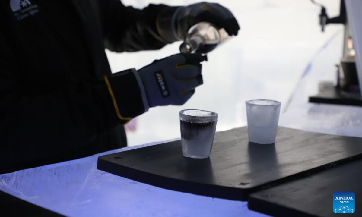 Tourists visit an ice hotel in Sinetta, Finland, Dec 28, 2023. An ice hotel with ice church, ice restaurant, ice bar and other facilities opened in Sinetta, attracting many tourists. Photo:Xinhua