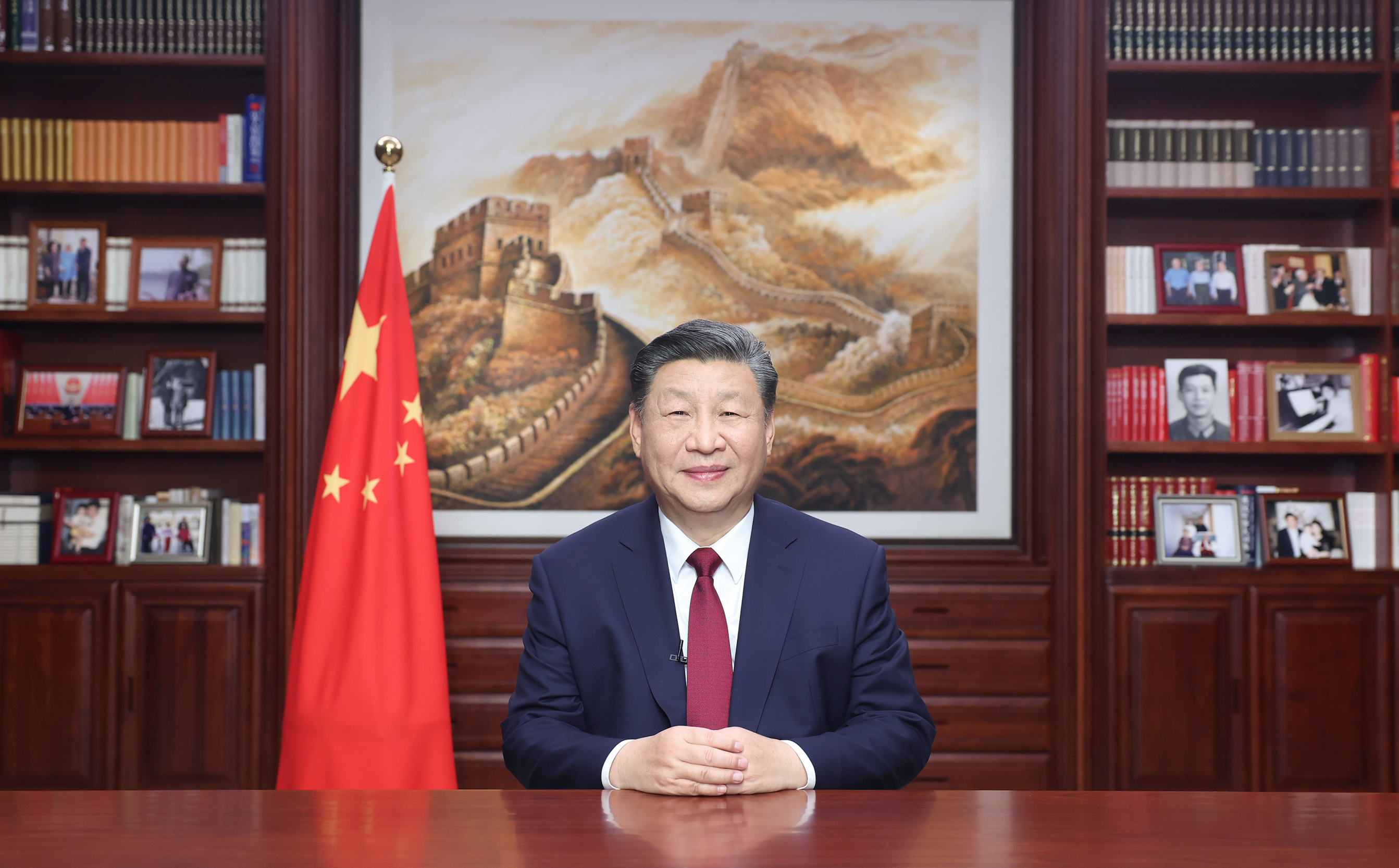 Chinese President Xi Jinping delivers a New Year message via China Media Group and the Internet Sunday evening in Beijing to ring in 2024. Photo:Xinhua