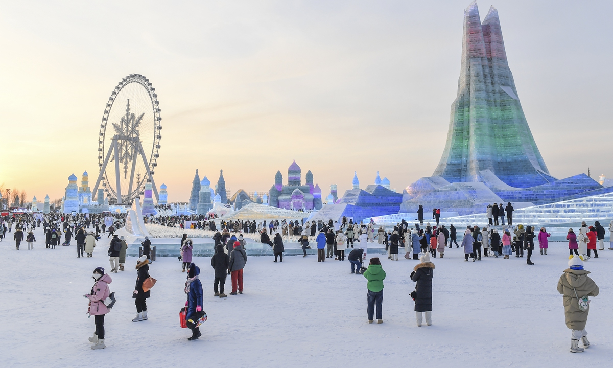 Tourists visit the Harbin Ice and Snow World. Photo: VCG