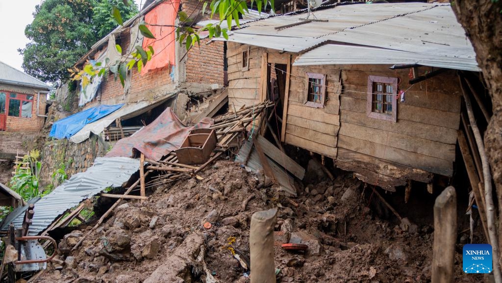 Photo taken on Dec. 27, 2023 shows houses flooded after heavy rains in Bukavu, the capital of South Kivu Province in the eastern Democratic Republic of the Congo (DRC). At least 25 people were killed after heavy rains hit Bukavu overnight Tuesday, local media reported on Wednesday.(Photo: Xinhua)