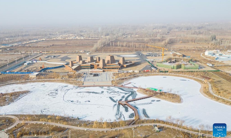 This aerial photo taken on Dec. 29, 2023 shows the Silk Road and Great Wall Culture Museum in Yuli County, northwest China's Xinjiang Uygur Autonomous Region. (Photo: Xinhua)