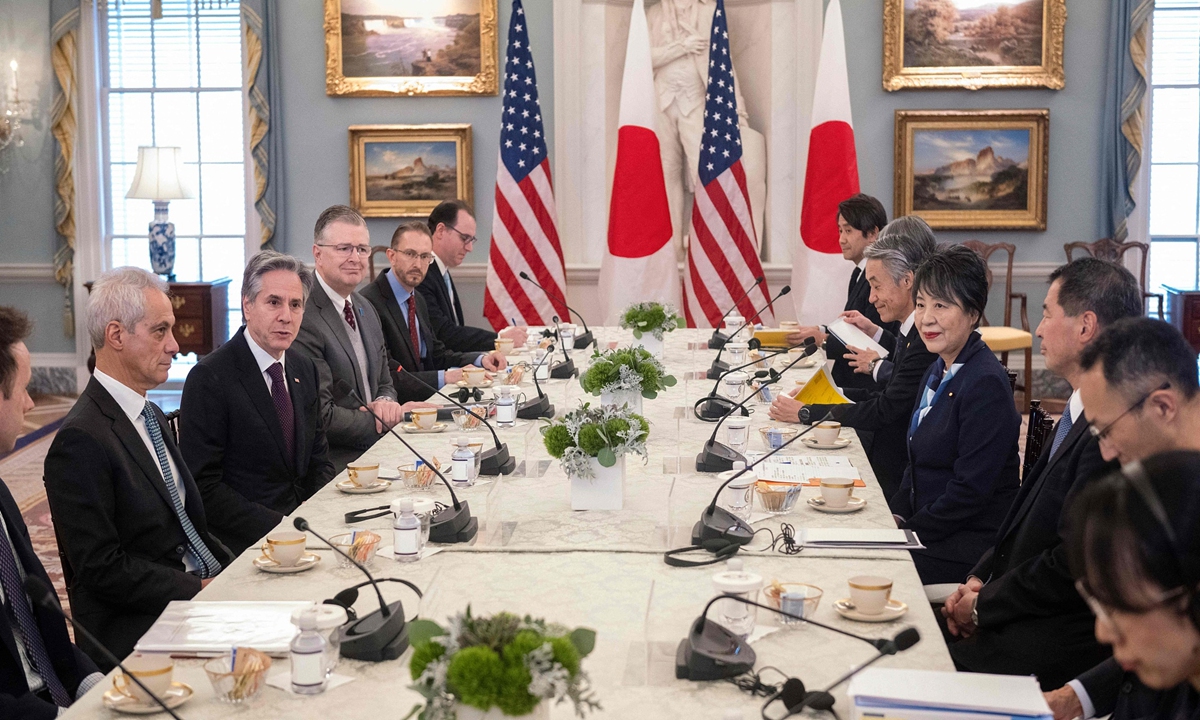 US Secretary of State Antony Blinken (3rd L) meets with Japan's Foreign Minister Yoko Kamikawa (4th R) at the State Department in Washington, DC, on January 12, 2024. Photo: VCG