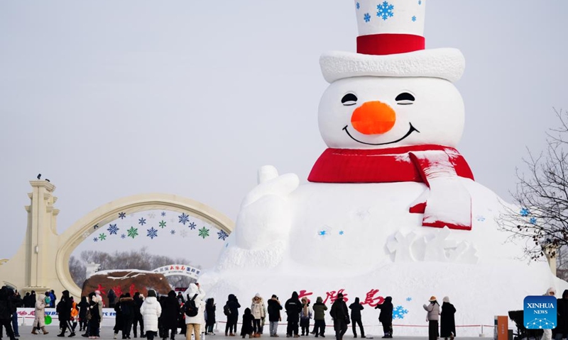 People visit the Sun Island scenic area in Harbin, northeast China's Heilongjiang Province, Jan. 1, 2024. Heilongjiang Province has abundant ice-and-snow resources, making it a popular destination for winter tourism in China and attracting numerous tourists from home and abroad during the New Year holiday. (Photo:Xinhua)