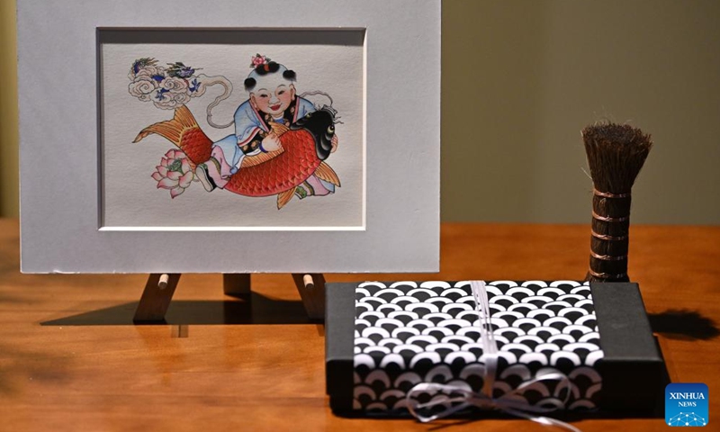 A new year picture is displayed at the Tianjin Yangliuqing Woodblock New Year Picture Museum in Tianjin, north China, Dec. 26, 2023. (Photo: Xinhua)