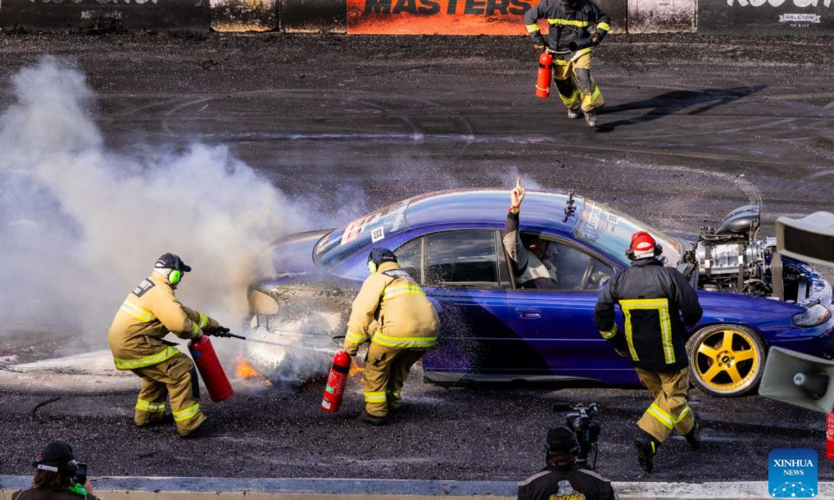 A car does a burnout during the Summernats car festival in Canberra, Australia, Jan 5, 2024. The car festival is held from Jan 4 to 7. Photo:Xinhua